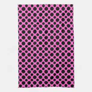 Black White Polka Dots on Pink Kitchen Towel