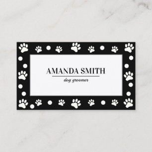 Black & White Polka Dots Paw Prints Business Card