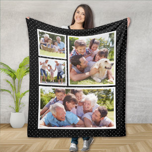 Black White Polka Dots Photo Collage Fleece Blanket