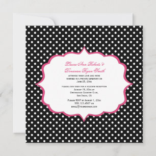 Black White Polka Dots Pink Frame Reception Only Invitation