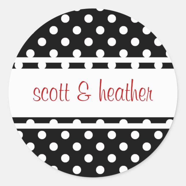 Black & White Polka Dots - Red Classic Round Sticker (Front)