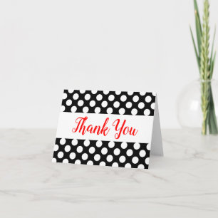 Black & White Polka Dots Red Thank You Wedding Card