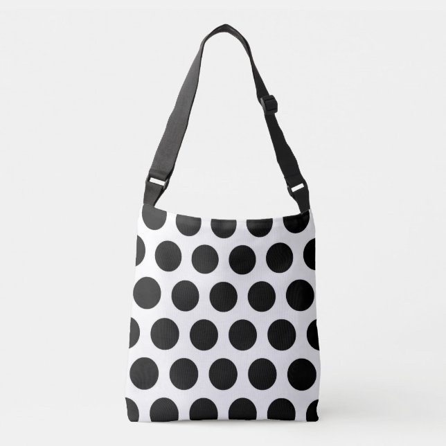 Black White Polka Dots Retro Pattern Crossbody Bag (Front)