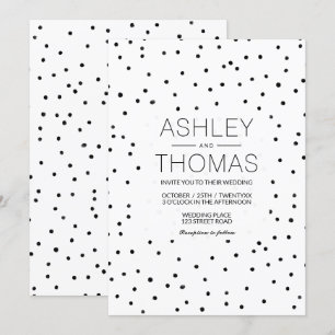 Black white polka dots simple chic wedding invitation