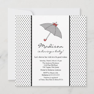 Black & White Polka Dots Umbrella Baby Shower Invitation