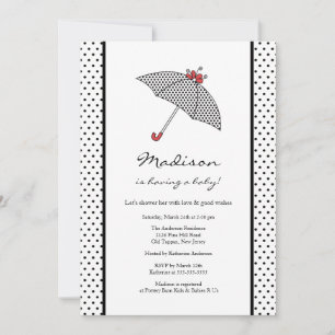 Black & White Polka Dots Umbrella Baby Shower Invitation