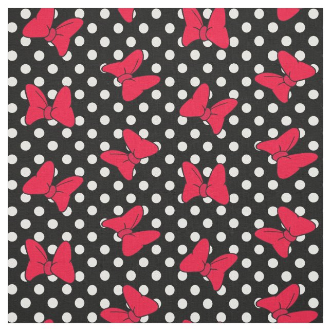 black & white polka dots with big red cartoon bows fabric (Swatch)