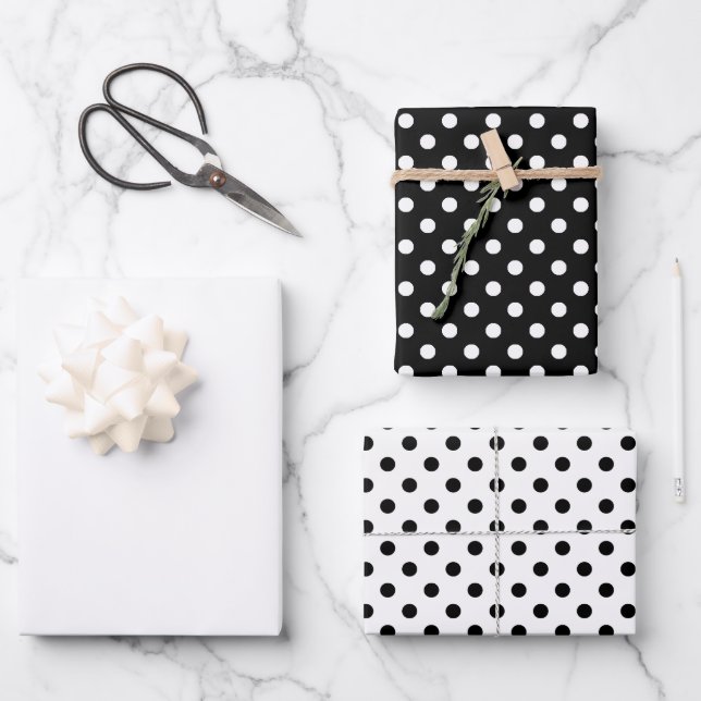  Black White Polka Dots Wrapping Paper Sheet (Front)