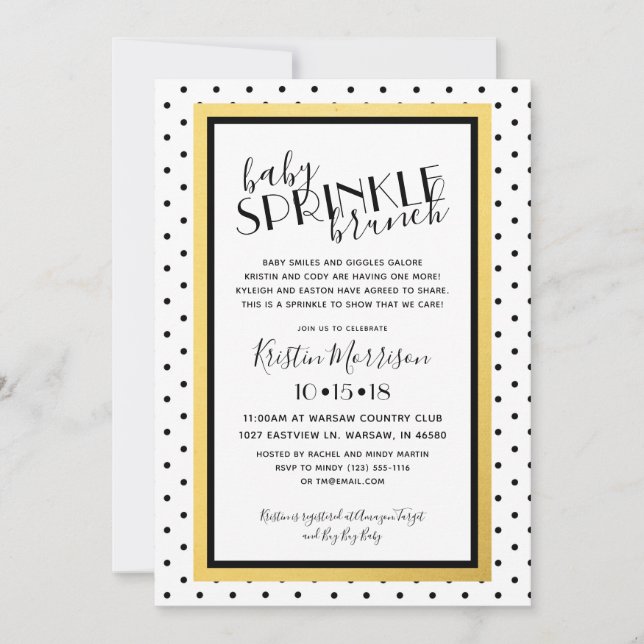 Black White Polkadot Gold Baby Sprinkle Invitation (Front)