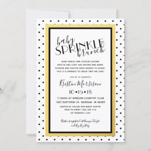 Black White Polkadot Gold Baby Sprinkle Invitation