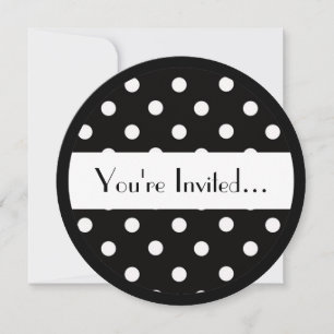 Black white polkadot sweet 16 circle invitations