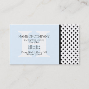 Black White PolkaDots Light Blue Designer Monogram Business Card
