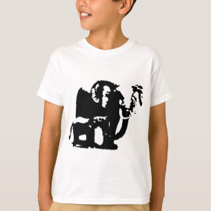Black White Pop Art Baby & Mum Elephants T-Shirt