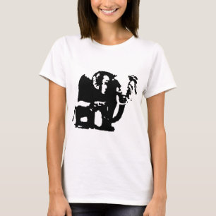 Black White Pop Art Baby & Mum Elephants T-Shirt