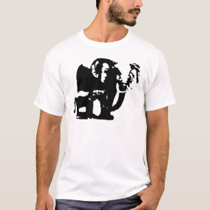 Black White Pop Art Baby & Mum Elephants T-Shirt