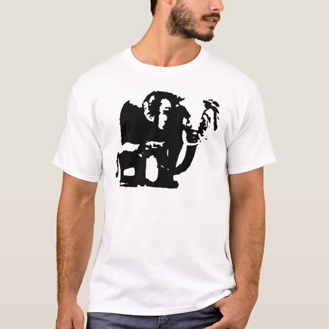 Black White Pop Art Baby & Mum Elephants T-Shirt (Front)