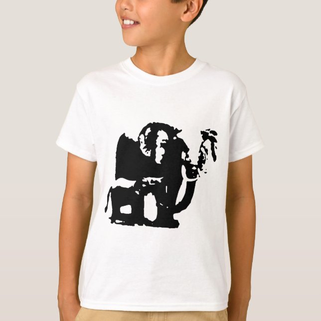 Black White Pop Art Baby & Mum Elephants T-Shirt (Front)
