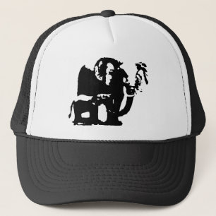 Black White Pop Art Baby & Mum Elephants Trucker Hat
