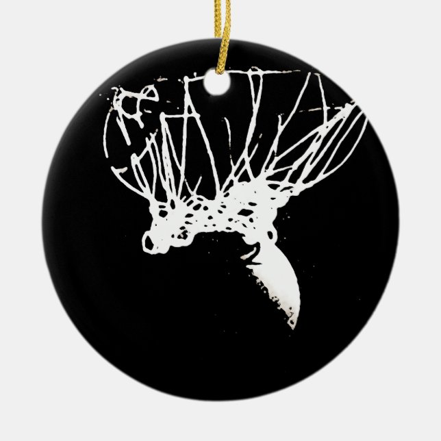 Black White Pop Art Basketball Ceramic Tree Decoration (Front)