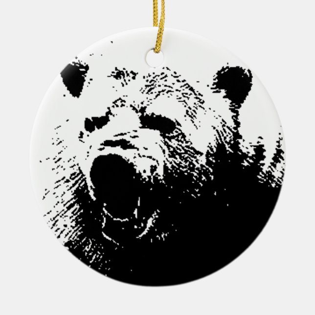 Black & White Pop Art Bear Ceramic Tree Decoration (Front)