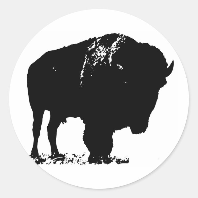 Black & White Pop Art Bison Buffalo Classic Round Sticker (Front)