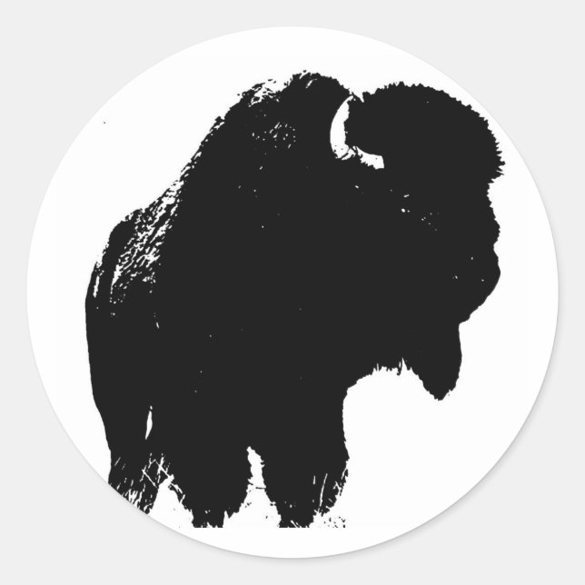 Black & White Pop Art Bison Buffalo Classic Round Sticker (Front)