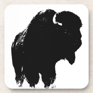 Black & White Pop Art Bison Buffalo Coaster