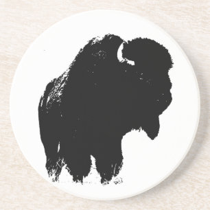 Black & White Pop Art Bison Buffalo Coaster