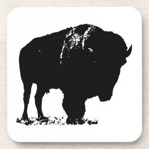 Black & White Pop Art Bison Buffalo Coaster
