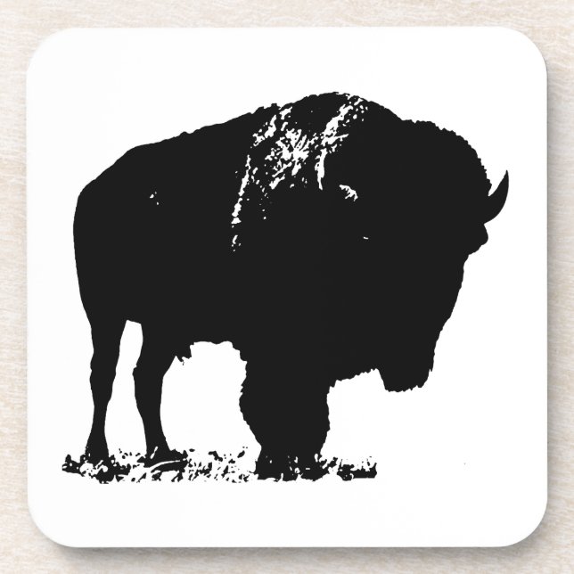 Black & White Pop Art Bison Buffalo Coaster (Front)