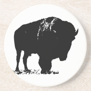 Black & White Pop Art Bison Buffalo Coaster