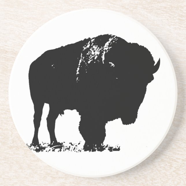 Black & White Pop Art Bison Buffalo Coaster (Front)