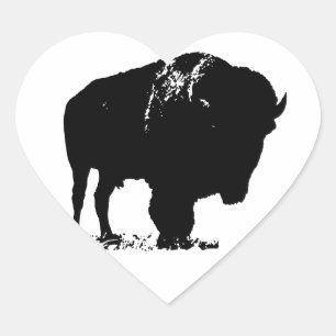 Black & White Pop Art Bison Buffalo Heart Sticker