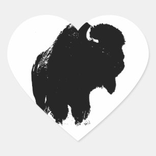 Black & White Pop Art Bison Buffalo Heart Sticker