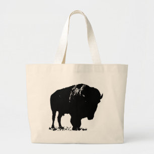 Black & White Pop Art Bison Buffalo Large Tote Bag