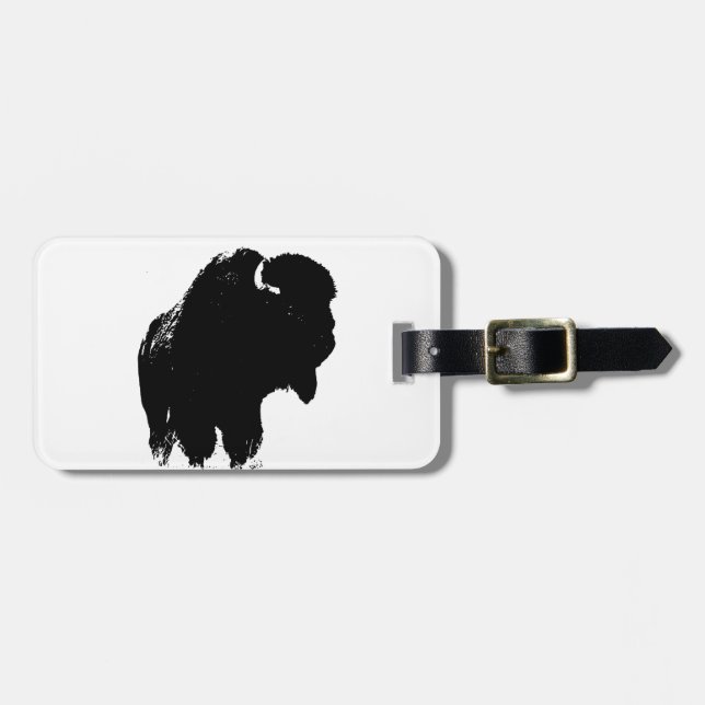 Black & White Pop Art Bison Buffalo Luggage Tag (Front Horizontal)