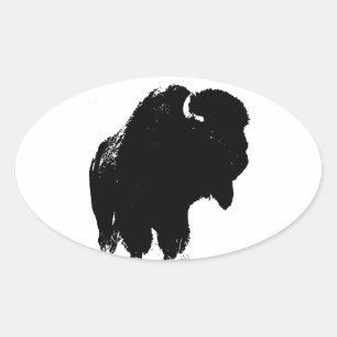 Black & White Pop Art Bison Buffalo Oval Sticker