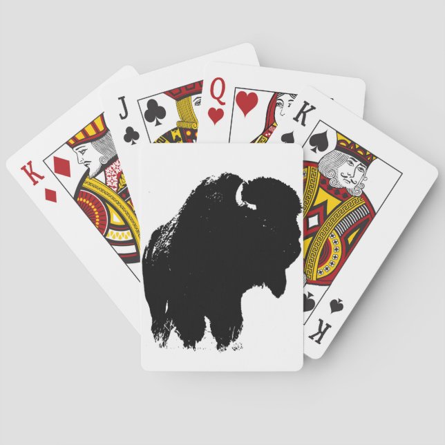 Black & White Pop Art Bison Buffalo Playing Cards (Back)