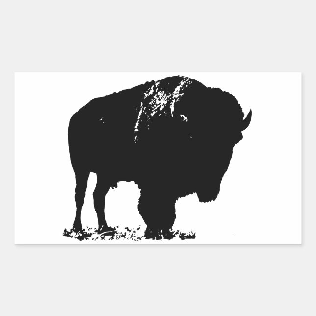 Black & White Pop Art Bison Buffalo Rectangular Sticker (Front)