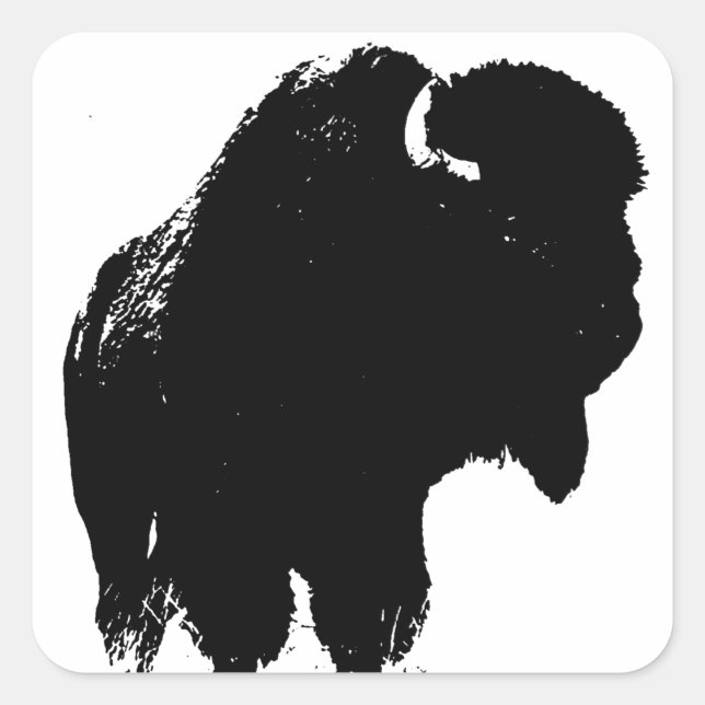 Black & White Pop Art Bison Buffalo Square Sticker (Front)