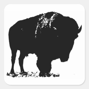 Black & White Pop Art Bison Buffalo Square Sticker