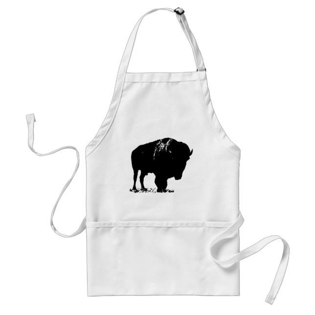 Black & White Pop Art Bison Buffalo Standard Apron (Front)