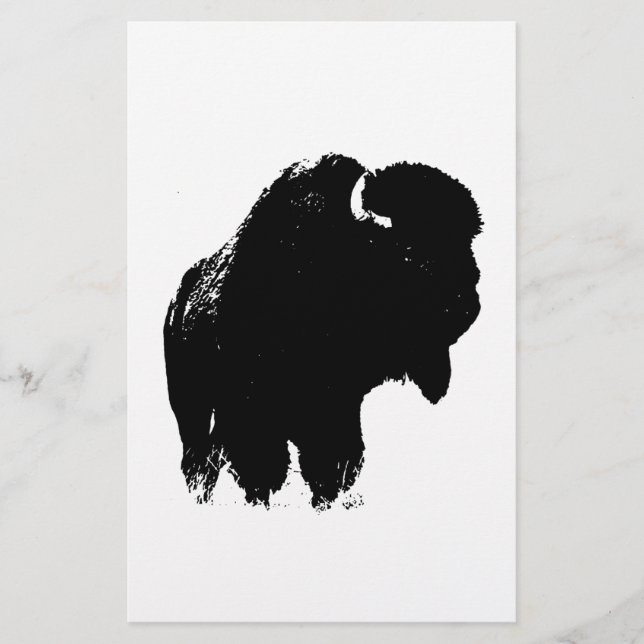 Black & White Pop Art Bison Buffalo Stationery (Front)