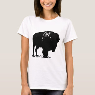 Black & White Pop Art Bison Buffalo T-Shirt