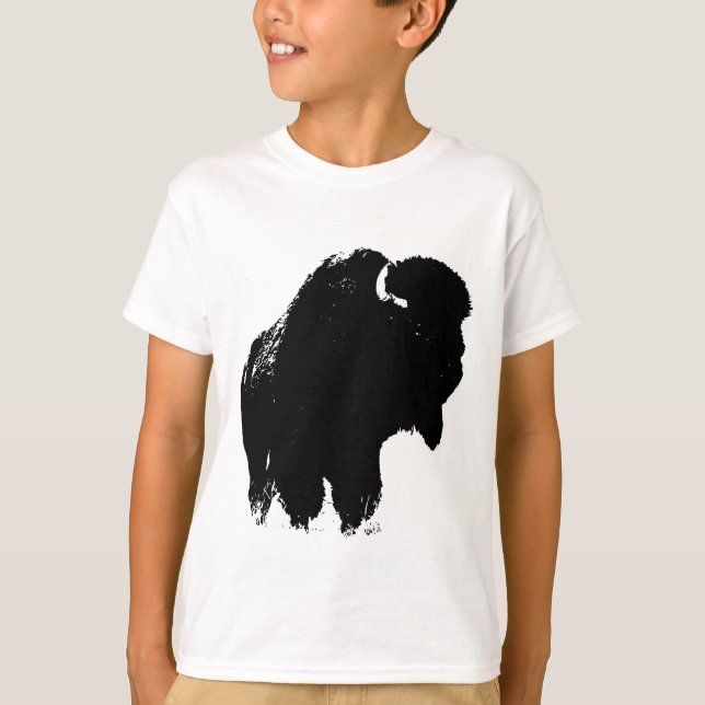 Black & White Pop Art Bison Buffalo T-Shirt (Front)