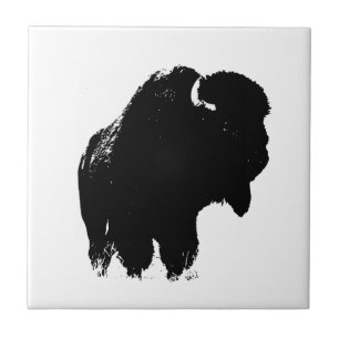 Black & White Pop Art Bison Buffalo Tile