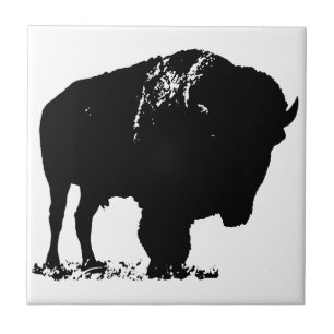 Black & White Pop Art Bison Buffalo Tile