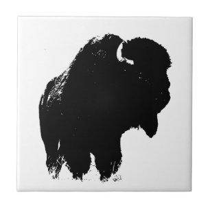 Black & White Pop Art Bison Buffalo Tile