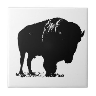 Black & White Pop Art Bison Buffalo Tile