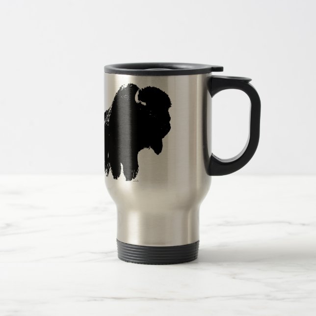 Black & White Pop Art Bison Buffalo Travel Mug (Right)